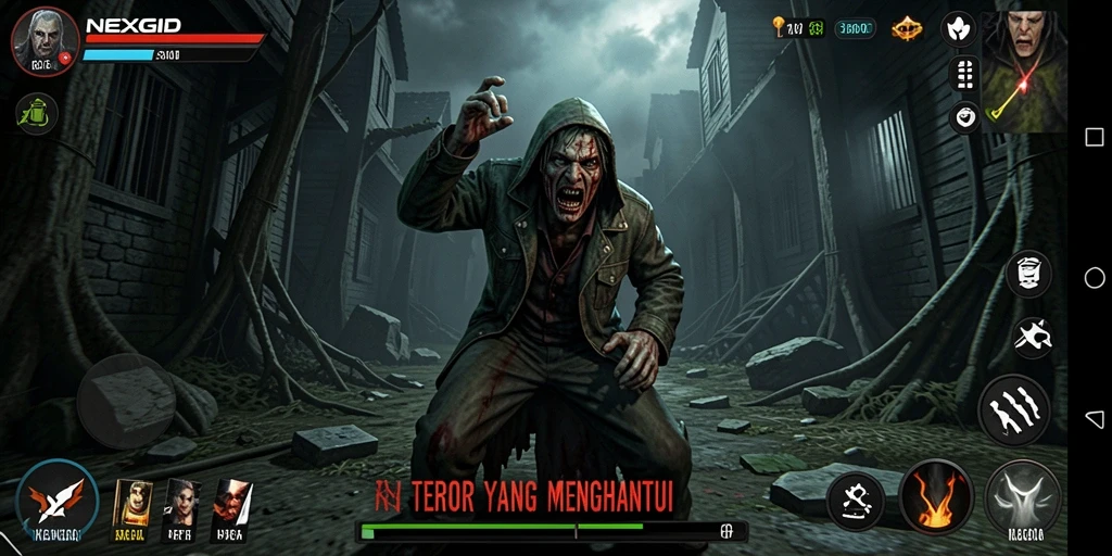 Gameplay Horror menegangkan di NEXGID dengan suasana mencekam.