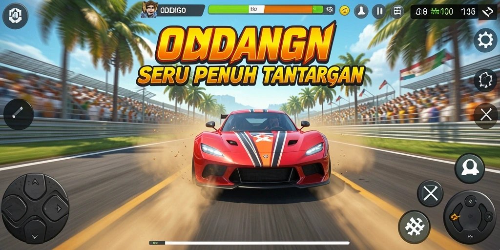 Tampilan gameplay seru di ODDIGO dengan balapan mendebarkan.
