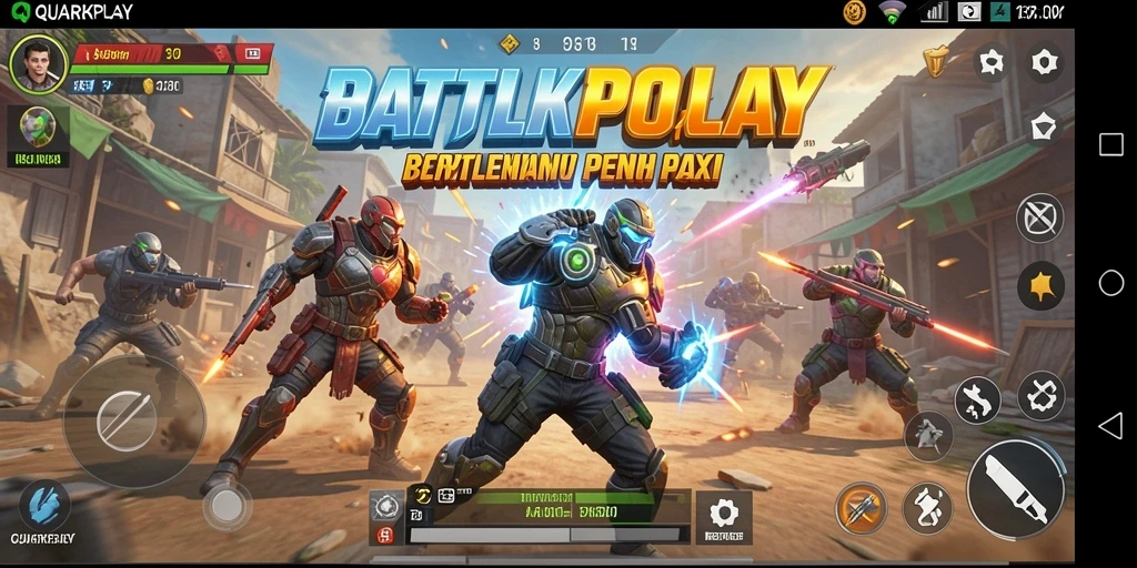 Tampilan aksi seru dalam gameplay Battle Royale QUARKPLAY.