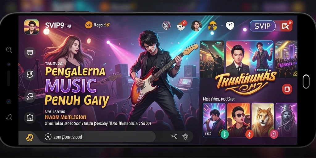 Tampilan gameplay SVIP9 dengan fitur musik interaktif.