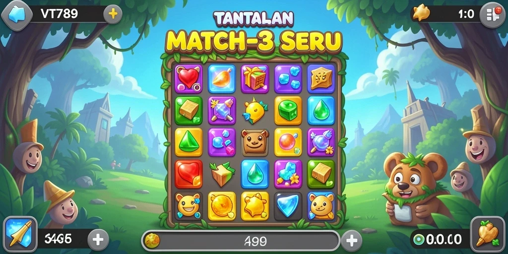 Screenshot utama VT789 menampilkan momen seru gameplay Match-3.